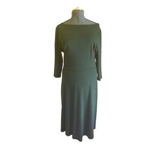 3/4 Sleeve BCI Cotton Boatneck Mid-calf Flared Dress -- Forest Green Size XL